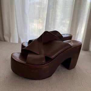 Free People Brown Platform Slides